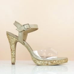 Inc.5 SALE TRANSPARENT GLITTERY STILETTO - ANTIQUE GOLD