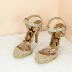 Inc.5 SALE TRANSPARENT GLITTERY STILETTO - ANTIQUE GOLD