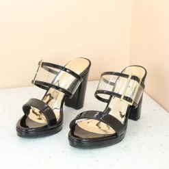 Inc.5 TRANSPARENT DOUBLE STRAP MULE-BLACK