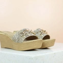 Inc.5 SALE PLATFORM PU CASUAL MULE-ANTIQUE GOLD