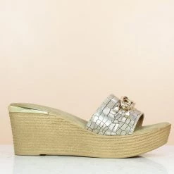 Inc.5 SALE PLATFORM PU CASUAL MULE-ANTIQUE GOLD