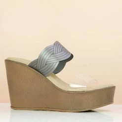 Inc.5 DOUBLE STRAP TRANSPARENT PLATFROM-GUN METAL SALE