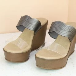 Inc.5 DOUBLE STRAP TRANSPARENT PLATFROM-GUN METAL SALE