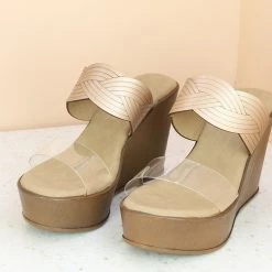 Inc.5 DOUBLE STRAP TRANSPARENT PLATFROM-ROSE GOLD SALE