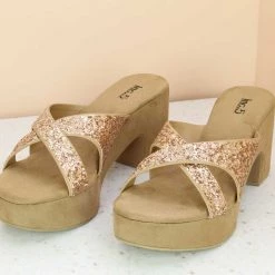Inc.5 GLITTERED BLOCK HEEL MULE-BEIGE SALE