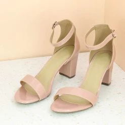 Inc.5 PATTENT BLOCK COUNTER SANDAL-PEACH WOMEN