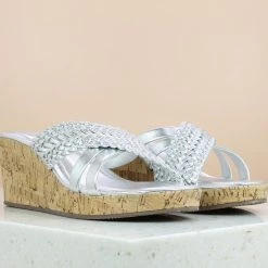 Inc.5 WOVEN PLATFORM MULE-SILVER