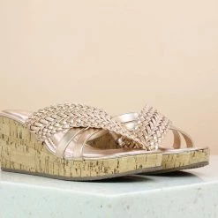 Inc.5 WOVEN STRAP HARD CASUAL PLATFORM-ROSE GOLD