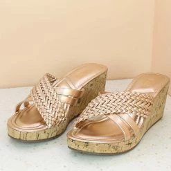 Inc.5 WOVEN STRAP HARD CASUAL PLATFORM-ROSE GOLD