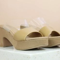 Inc.5 BLOCK HEEL TRANSPARENT HEEL - BEIGE SALE