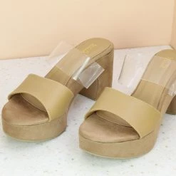 Inc.5 BLOCK HEEL TRANSPARENT HEEL - BEIGE SALE