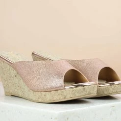 Inc.5 Mules GLITTERED CORK COVERED PLATFORM - ROSE GOLD