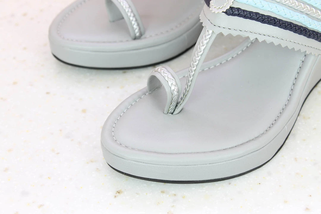 Inc.5 VEDGE HEEL KOLHAPURI - GREY SALE 4 Inc.5 VEDGE HEEL KOLHAPURI - GREY SALE