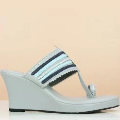 Inc.5 VEDGE HEEL KOLHAPURI - GREY SALE 8 Inc.5 VEDGE HEEL KOLHAPURI - GREY SALE