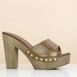 Inc.5 BLOCK HEEL CASUAL PU MULE-TAN SALE