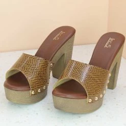 Inc.5 BLOCK HEEL CASUAL PU MULE-TAN SALE