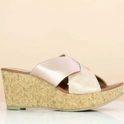 Inc.5 CORK COVERED CASUAL PLATFORM-ROSE GOLD