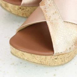Inc.5 CORK COVERED CASUAL PLATFORM-ROSE GOLD