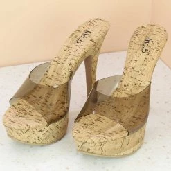 Inc.5 SALE CORK COVERED HIGH HEEL MULES