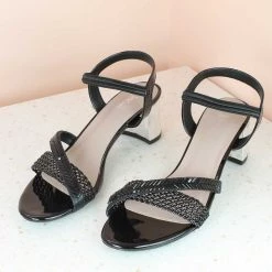 Inc.5 JEWELED WOVEN SANDAL-BLACK