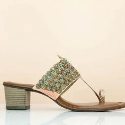 Inc.5 STACKED HEEL EMBROIDED TOE POST-ROSE GOLD SALE