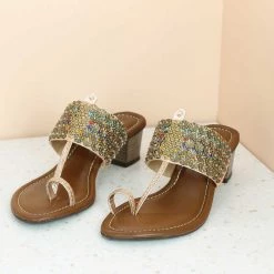 Inc.5 STACKED HEEL EMBROIDED TOE POST-ROSE GOLD SALE