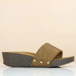 Inc.5 CRYSTAL DIAMOND ETHNIC PLATFORM MULE-ANTIQUE GOLD