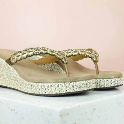 Inc.5 EMBROIDED PLATFORM THONG-ANTIQUE GOLD SALE