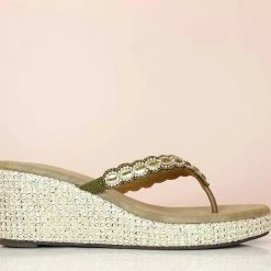 Inc.5 EMBROIDED PLATFORM THONG-ANTIQUE GOLD SALE