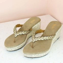 Inc.5 EMBROIDED PLATFORM THONG-ANTIQUE GOLD SALE