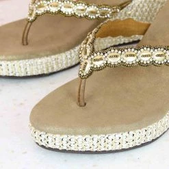 Inc.5 EMBROIDED PLATFORM THONG-ANTIQUE GOLD SALE