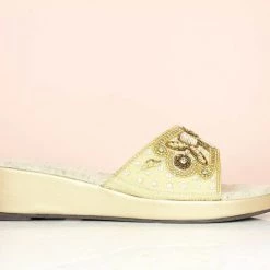 Inc.5 SALE EMBROIDED PLATFORM THONG-GOLD