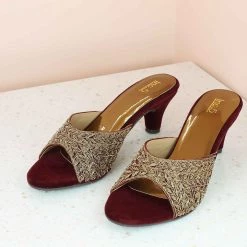 Inc.5 EMBROIDED MULE-MAROON Ethnic