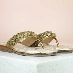 Inc.5 EMBROIDED ETHNIC THONG-ANTIQUE GOLD