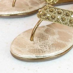 Inc.5 EMBROIDED ETHNIC THONG-ANTIQUE GOLD