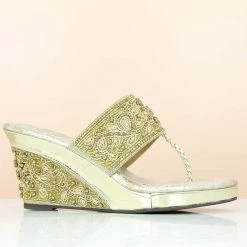 Inc.5 EMBROIDED HEEL COVER TOE POST-GOLD