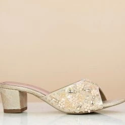 Inc.5 SALE BLOCK HEEL EMBROIDED MULE - ROSE GOLD
