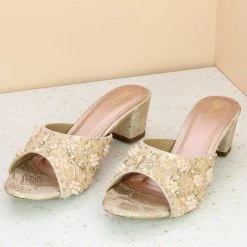 Inc.5 SALE BLOCK HEEL EMBROIDED MULE - ROSE GOLD