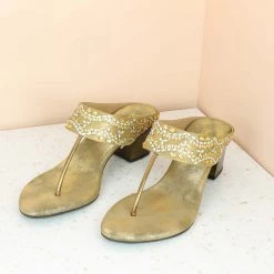 Inc.5 SALE EMBROIDED BLOCK HEEL-ANT GOLD