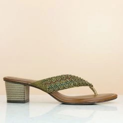 Inc.5 EMBROIDED BLOCK HEEL THONG-ANT GOLD SALE