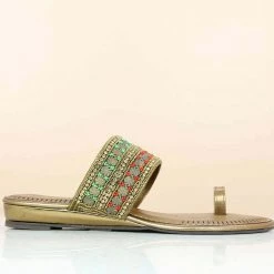 Inc.5 SALE SIDE EMBROIDE BLOCK HEEL THONG-ROSE GOLD