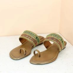 Inc.5 SALE SIDE EMBROIDE BLOCK HEEL THONG-ROSE GOLD