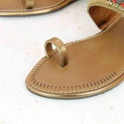 Inc.5 WOMEN EMBROIDED FLAT TOE POST-ANTIQUE GOLD
