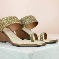 Inc.5 SALE DIAMOND VEDGE HEEL THONG-ANTIQUE GOLD