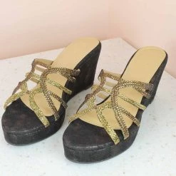 Inc.5 SALE CRYSTAL DIAMOND PLATFORM MULE-ANTIQUE GOLD