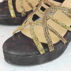 Inc.5 SALE CRYSTAL DIAMOND PLATFORM MULE-ANTIQUE GOLD