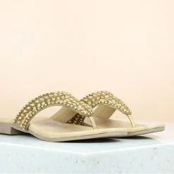 Inc.5 SALE EMBROIDED FLAT ETHNIC THONG-ANTIQUE GOLD