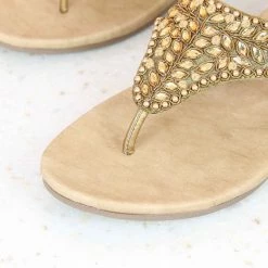 Inc.5 SALE EMBROIDED FLAT ETHNIC THONG-ANTIQUE GOLD