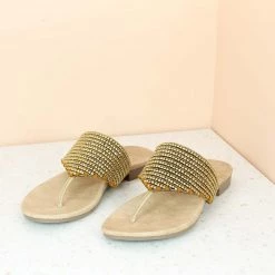 Inc.5 EMBROIDED ETHNIC FLAT THONG-ANTIQUE GOLD