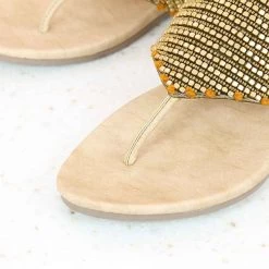 Inc.5 EMBROIDED ETHNIC FLAT THONG-ANTIQUE GOLD